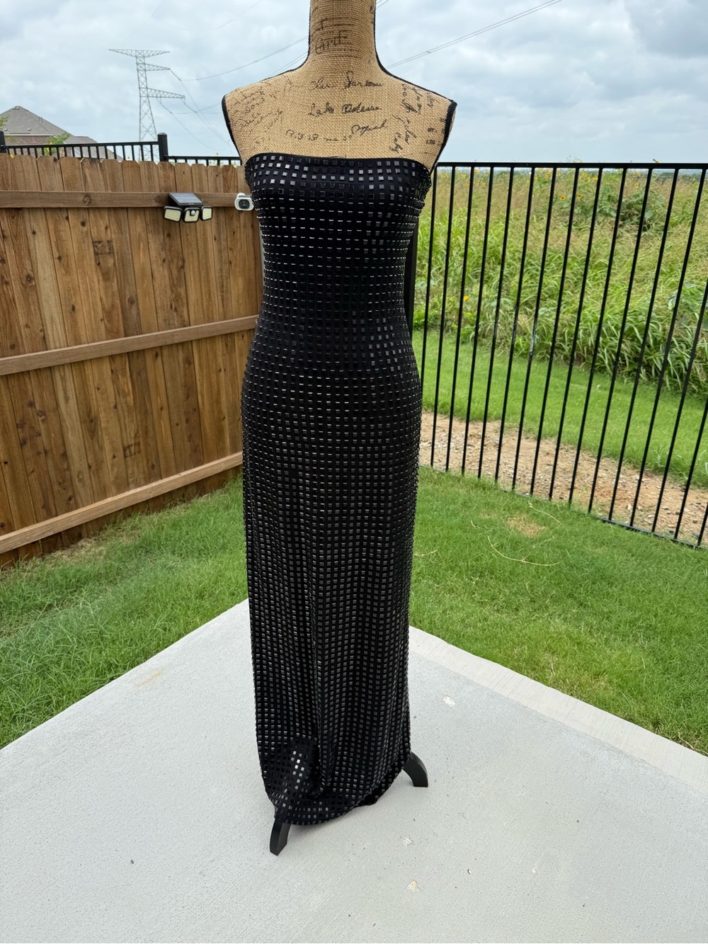 Black Strapless Maxi Dress with Metallic Square Accents